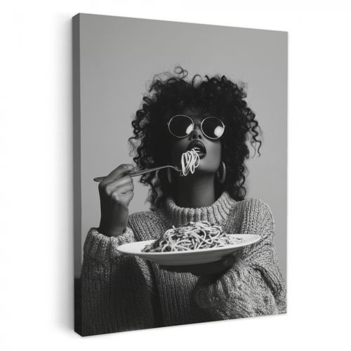Canvas schilderij - Vrouw - Pasta - Zwart - Wit