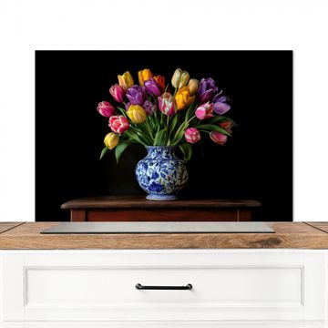 Spatscherm Aluminium - Tulpen - Kleuren - Hout - Vaas
