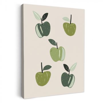 Canvas schilderij - Appels - Groen - Illustratie - Bladeren