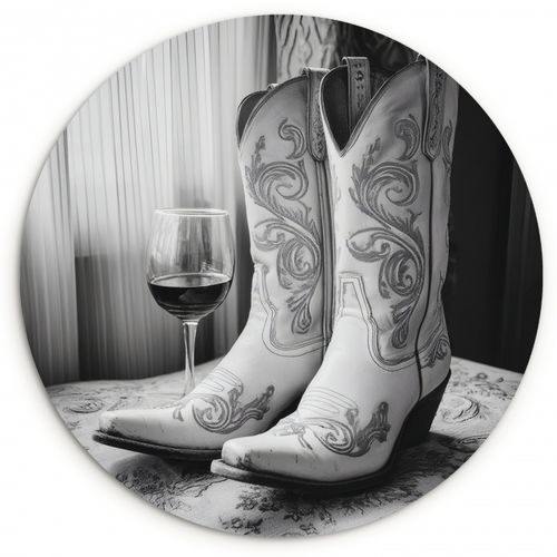 Muurcirkel - Wijn - Cowboylaarzen - Raamlicht - Wit