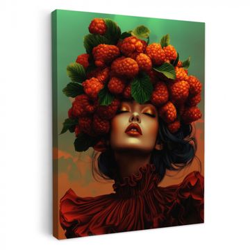 Canvas schilderij - Vrouw - Frambozen - Bladeren