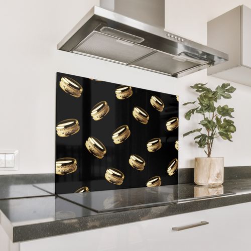 Spatscherm Aluminium - Macarons - Patroon - Goud - Zwart