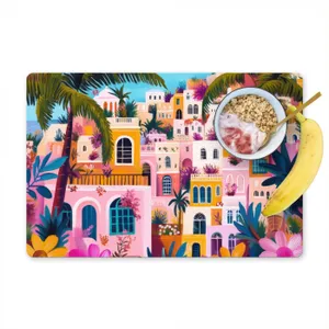 Placemat vinyl - Kleurrijk - Roze - Oranje - Geel - Bloemen