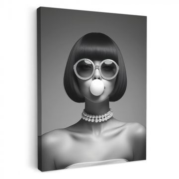 Canvas schilderij - Vrouw - Zwart Wit - Ketting - Zonnebril