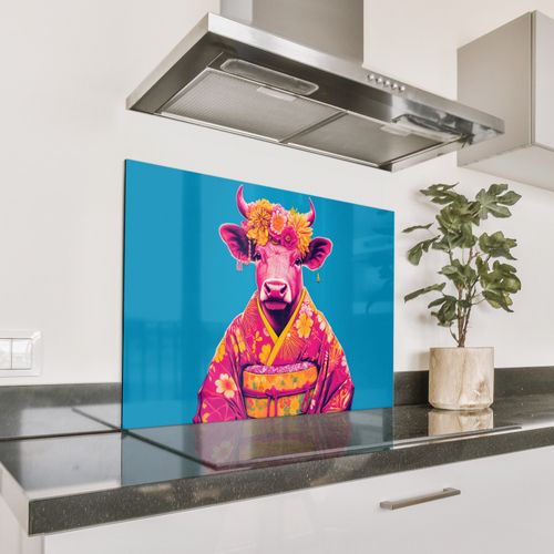 Spatscherm Aluminium - Koe - Bloemenkrans - Oorhangers - Kimono