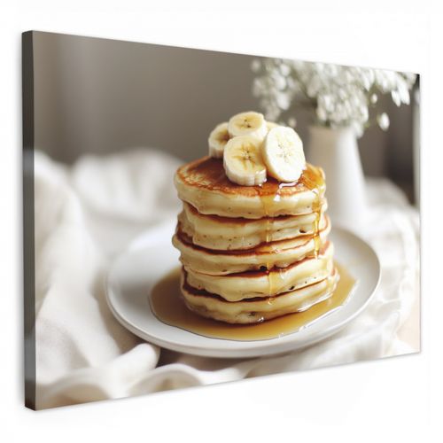 Canvas schilderij - Pannenkoeken - Banaan - Siroop - Wit - Beige