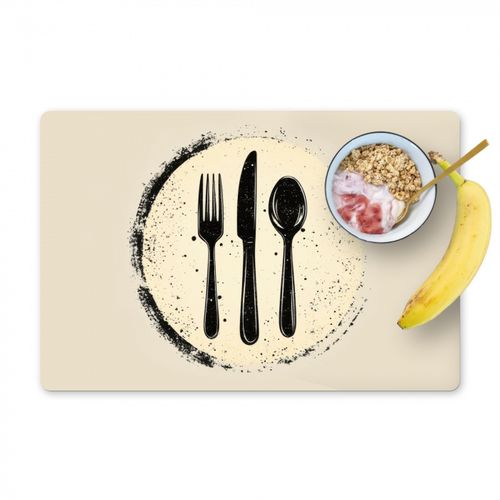 Placemat vinyl - Zwart - Bestek - Rondje