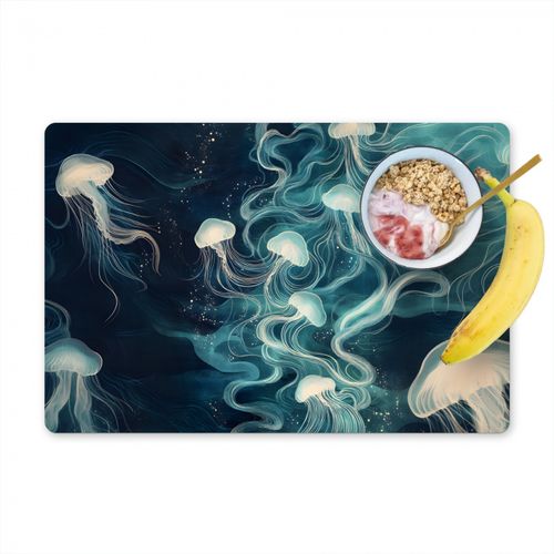 Placemat vinyl - Kwallen - Zee - Wit - Golven