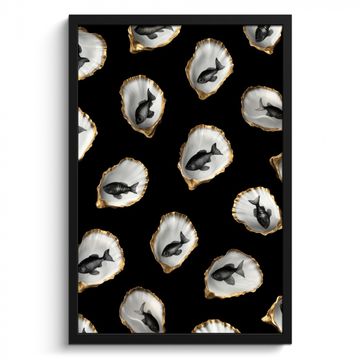 Poster met lijst - Oesters - Zwart - Vissen - Goud