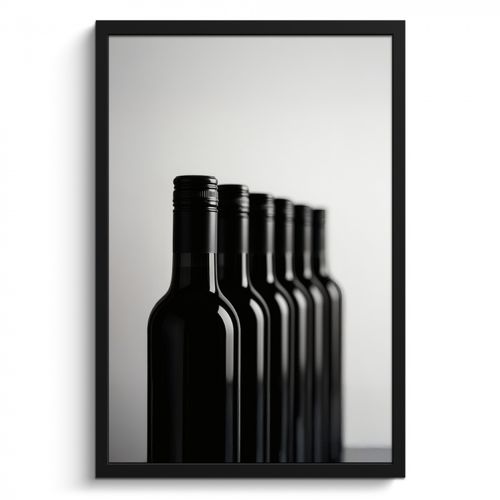 Poster met lijst - Wijnflessen - Zwart - Minimalistisch