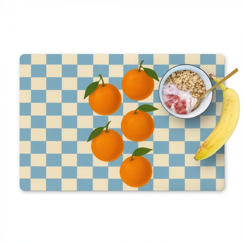 Placemat vinyl - Sinaasappels - Blaadjes - Geblokt - Blauw