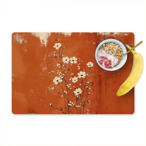 Placemat vinyl - Bloemen - Wit - Subtiel - Roestkleur