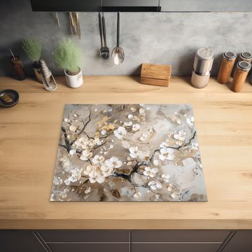 Inductie beschermer - Bloemen - Wit - Goud - Beige  - Luxe