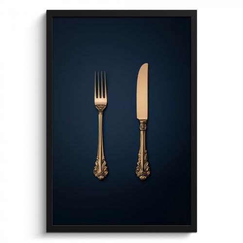 Poster met lijst - Bestek - Donkerblauw - Goud