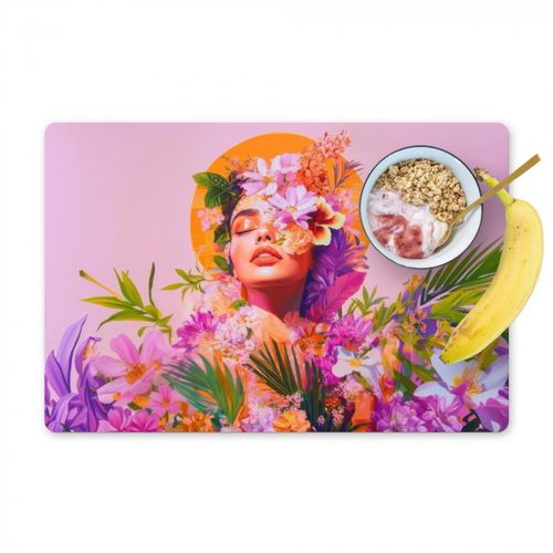 Placemat vinyl - Vrouw - Abstract - Cirkel - Bloemen