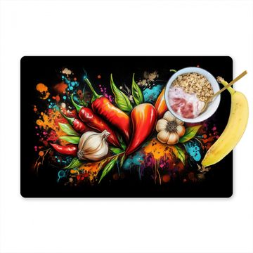 Placemat vinyl - Groente - Peper - Knoflook - Graffiti - Verf - Kleurrijk
