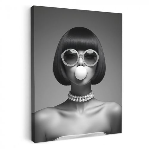 Canvas schilderij - Vrouw - Zwart Wit - Ketting - Zonnebril