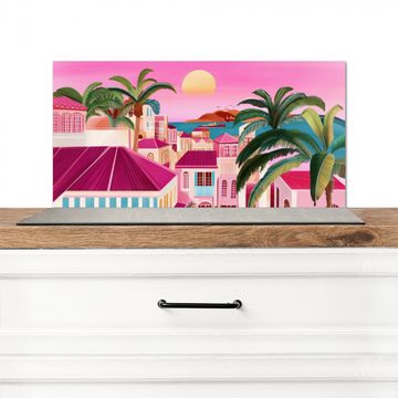 Spatscherm Aluminium - Stad - Roze - Palmbomen