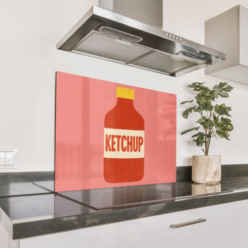 Spatscherm Aluminium - Ketchup - Fles - Rood - Minimalistisch