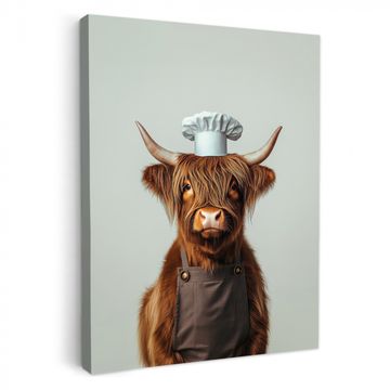 Canvas schilderij - Schotse Hooglander - Bruin - Hoorns - Kokskleding