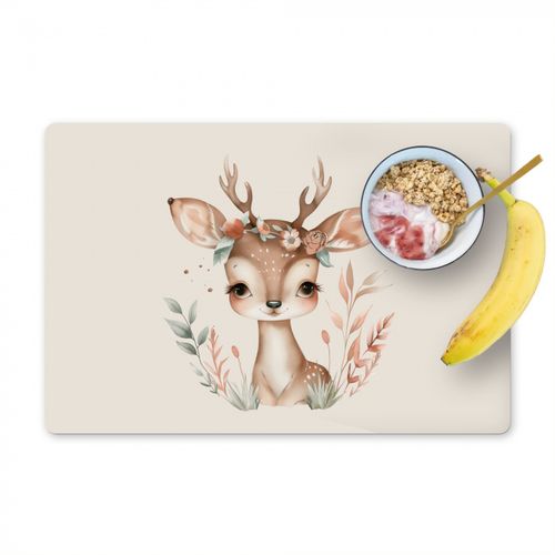 Placemat vinyl - Hert - Bohemian - Bloemen - Bosdieren