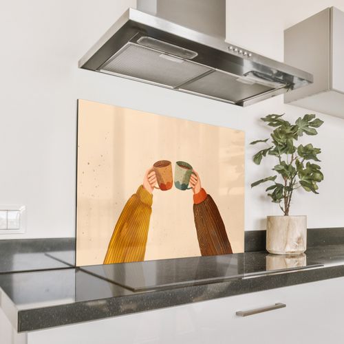 Spatscherm Aluminium - Illustratie - Mokken - Proosten - Bruin