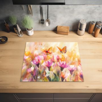 Inductie beschermer - Vlinders - Oranje - Bloemen