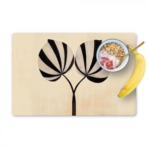 Placemat vinyl - Bladeren - Gestreept - Stengel - Beige