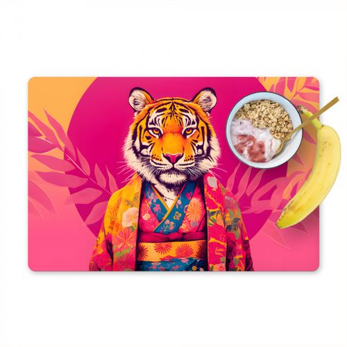 Placemat vinyl - Tijger - Kimono - Planten - Roze