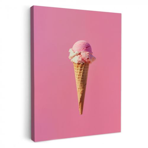 Canvas schilderij - Hoorntje - Schepijs - Roze