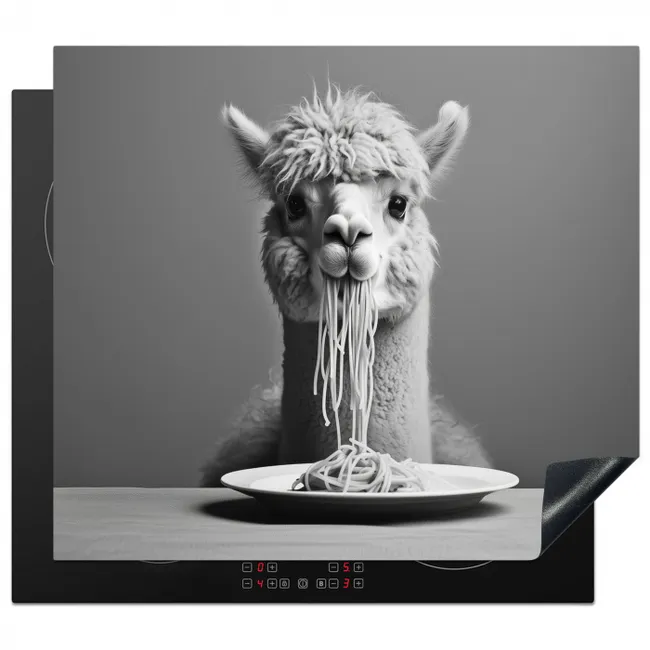 Inductie beschermer - Alpaca - Pasta - Zwart - Wit - Grappig - Dieren