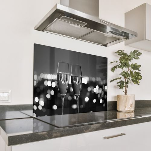 Spatscherm Aluminium - Bubbels - Proosten - Champagneglazen - Stadslichten