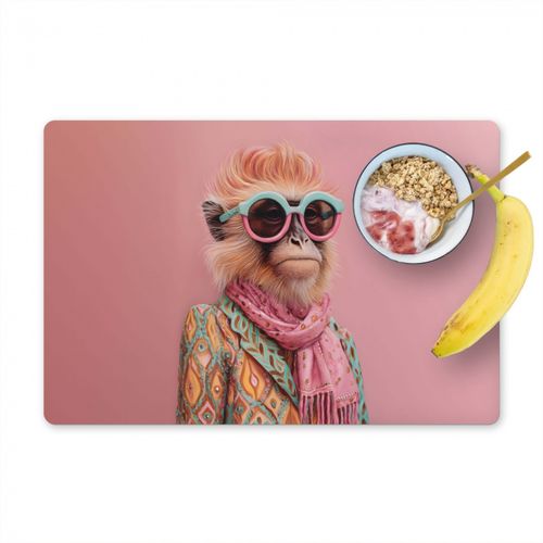 Placemat vinyl - Sjaal - Aap - Zonnebril - Jasje