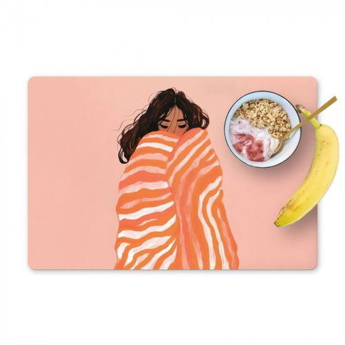Placemat vinyl - Meisje - Deken - Gestreept - Oranje
