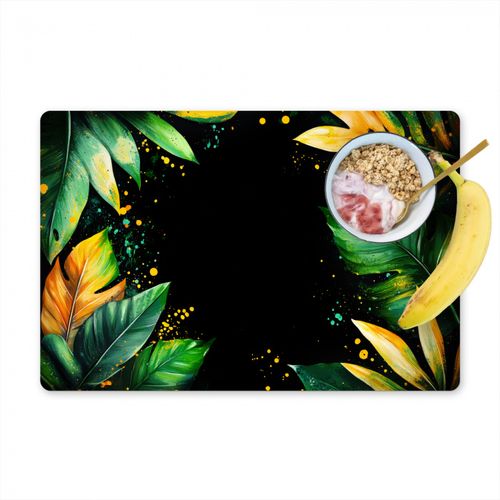 Placemat vinyl - Bladeren - Groen - Geel - Verf - Jungle