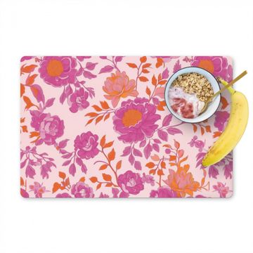Placemat vinyl - Bloemenpatroon - Roze - Oranje - Bloemen