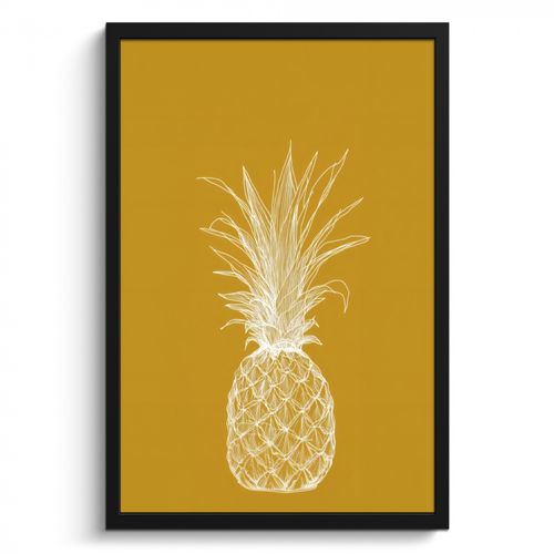 Poster met lijst - Lijnillustratie - Ananas - Bladkroon - Okergeel