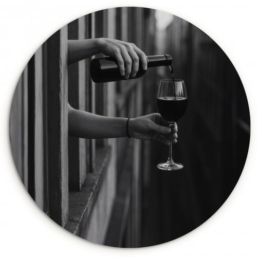 Muurcirkel - Wijnfles - Glas - Handen - Raam