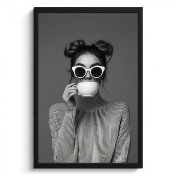 Poster met lijst - Vrouw - Koffie - Zwart - Wit