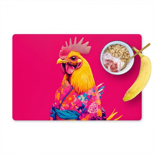 Placemat vinyl - Haan - Kleurrijk - Kimono - Roze
