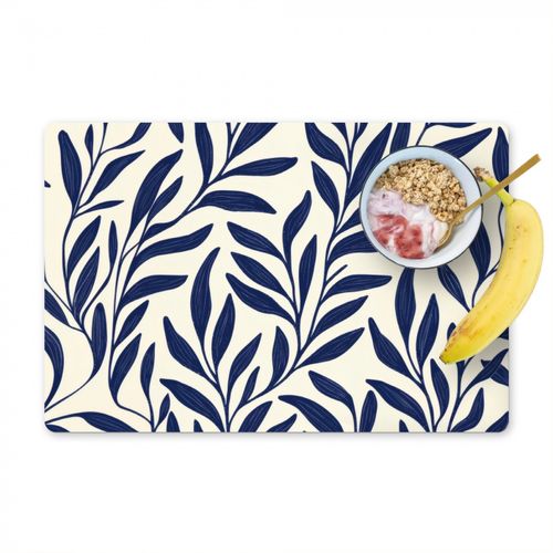 Placemat vinyl - Bladeren - Klimop - Donkerblauw
