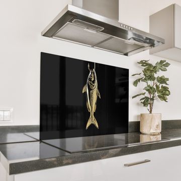 Spatscherm Aluminium - Goud - Vis - Haak - Zwart