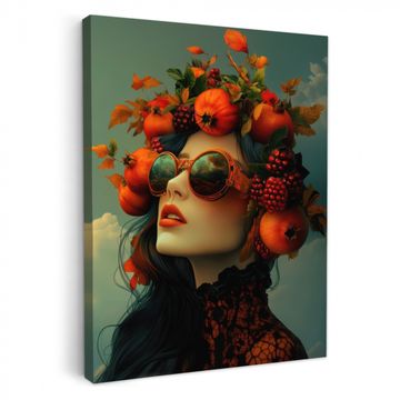 Canvas schilderij - Vrouw - Granaatappel - Herfst - Zonnebril