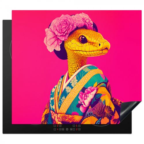 Inductie beschermer - Hagedis - Bloemen - Roze - Kimono