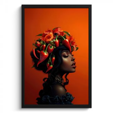 Poster met lijst - Vrouw - Chilipepers - Pepers - Bloemen