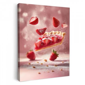 Canvas schilderij - Aardbei - Taart- Eten - Roze