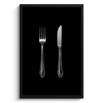 Poster met lijst - Vork - Mes - Zilver