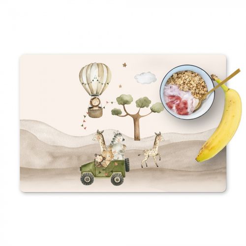 Placemat vinyl - Wilde dieren - Safari - Watercolor - Luchtballon