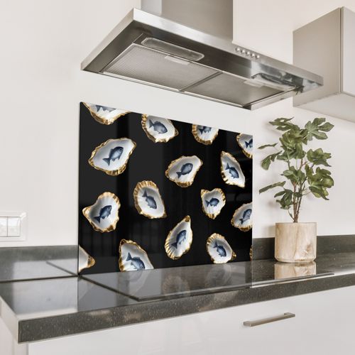 Spatscherm Aluminium - Oesters - Vissen - Blauw - Goud