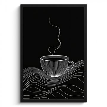 Poster met lijst - Lijntekening - Koffiekop - Zwart